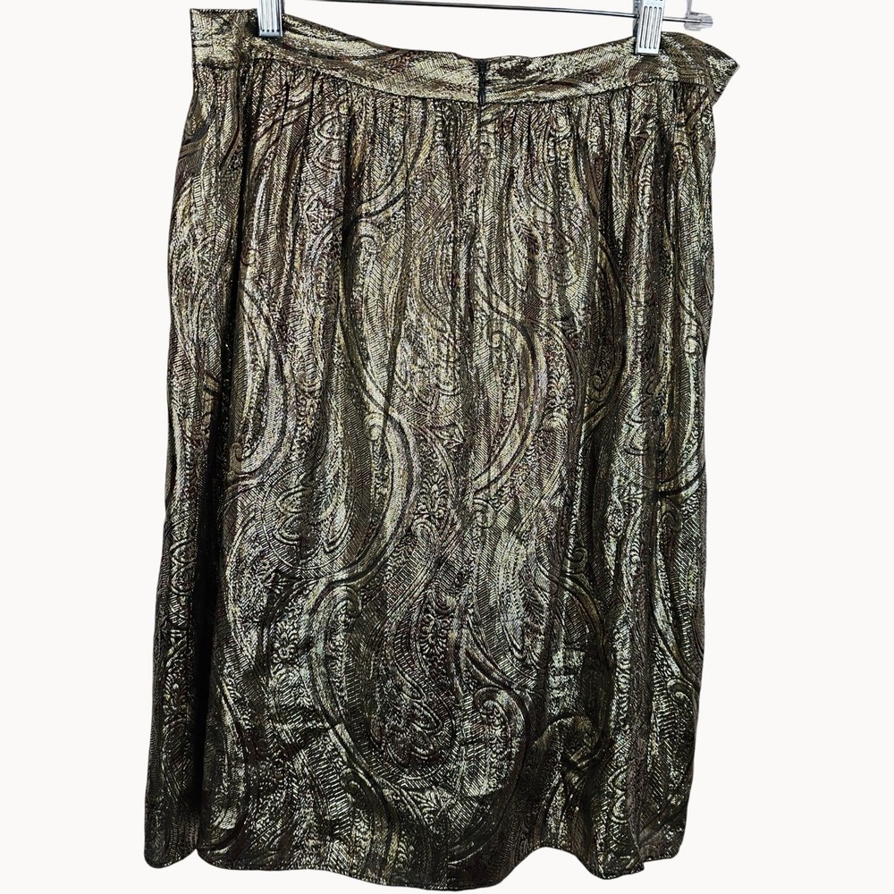 J.Crew Collection Gold Metallic Silk Paisley Skirt 8 Shimmer Cocktail Elegant - Picture 6 of 13